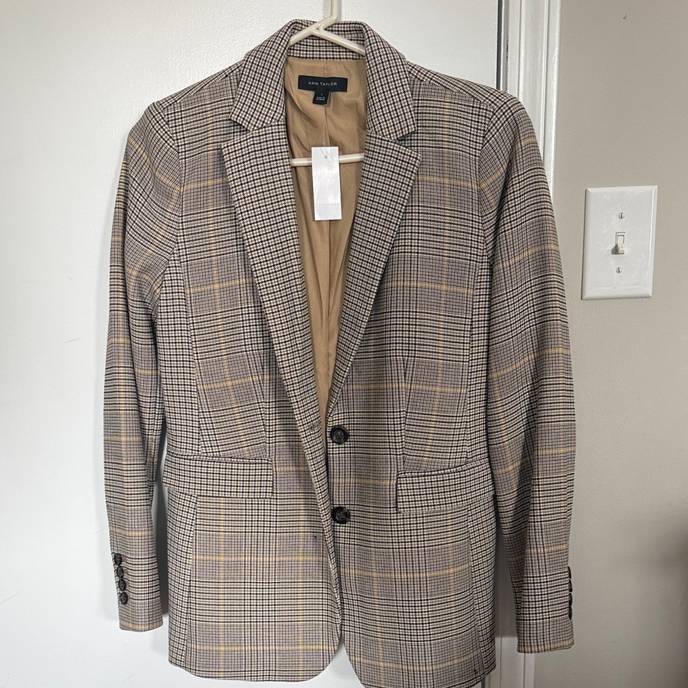 Ann Taylor Beige Checkered Blazer
